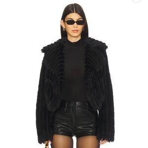 LN Show Me Your Mumu Park City Cropped Black Faux Fur Jacket, M